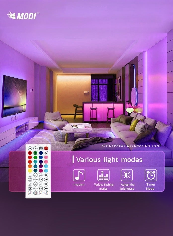 مودي شريط إضاءة LED RGB بطول 10 أمتار، قابس من النوع G، مزامنة مع الموسيقى، جهاز تحكم عن بعد، وضع مؤقت، قابل للتعتيم، مناسب للألعاب والتلفزيون، ديكور الغرفة - Image 4